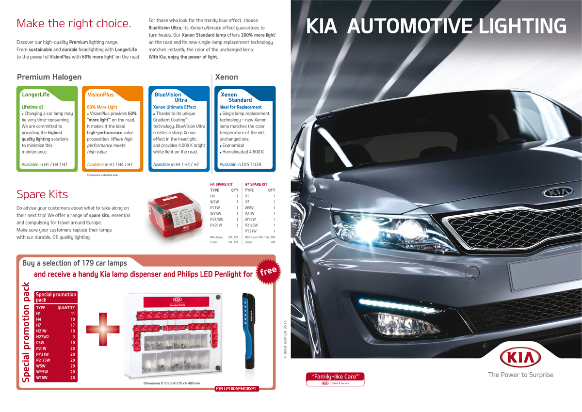 KIA automotive lighting brochure - cover and back